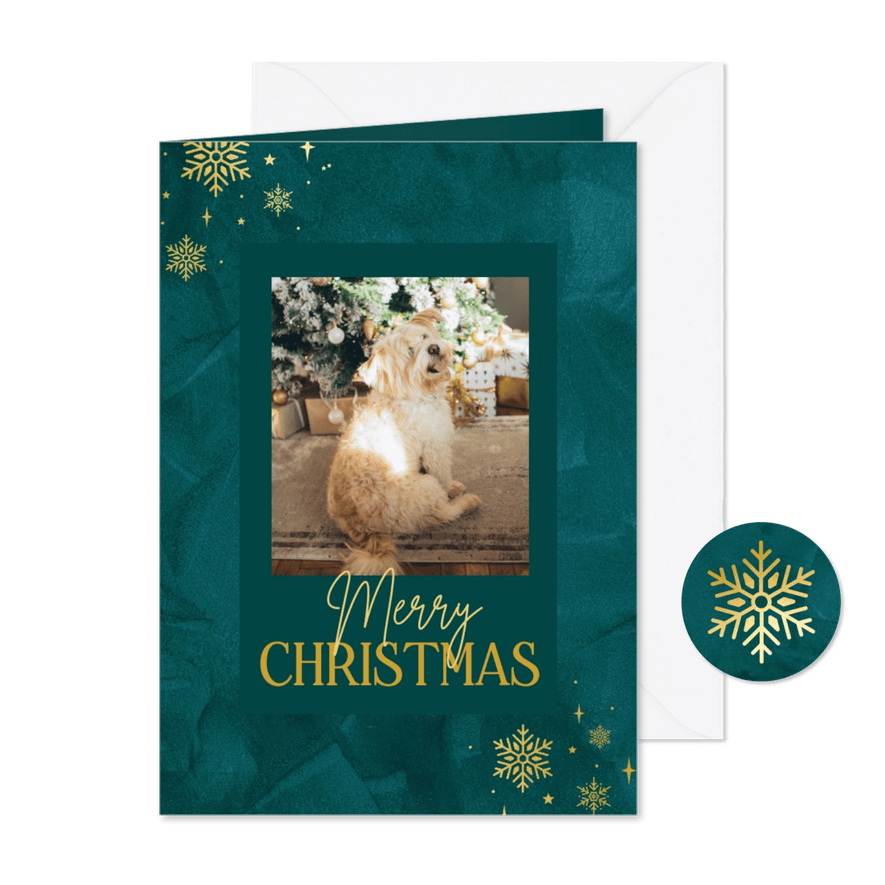  Stijlvolle kerstkaart emerald sneeuwvlokken sterretjes - Kaartimpressie