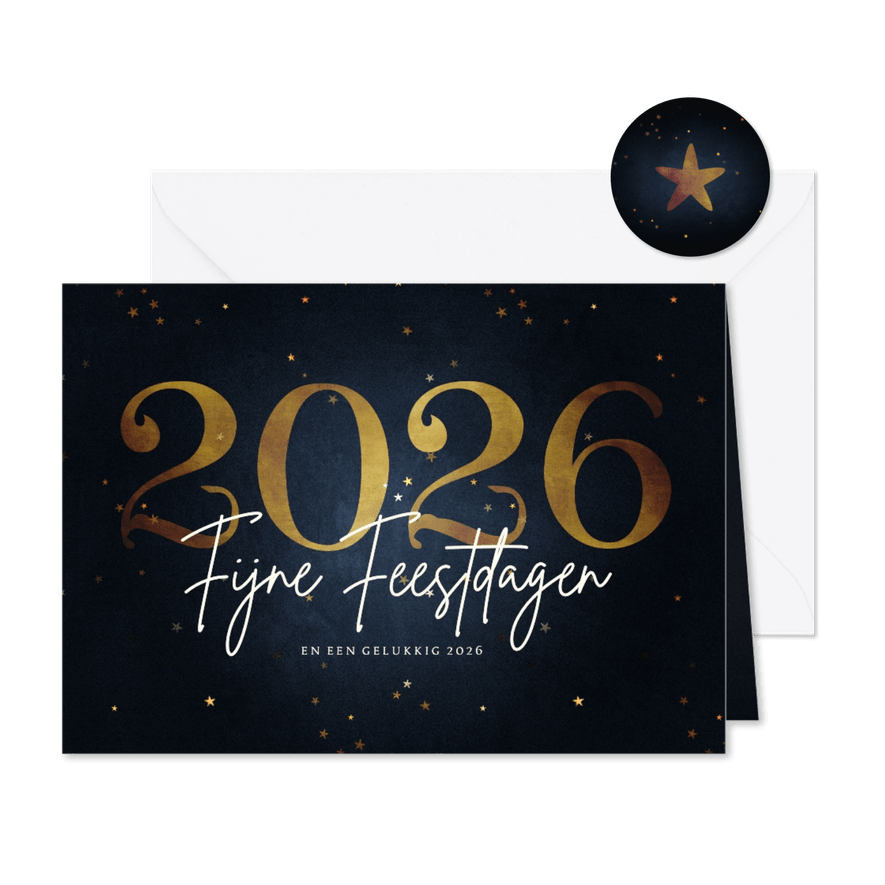 Stijlvolle kerstkaart fijne feestdagen gouden 2026 - Kaartimpressie