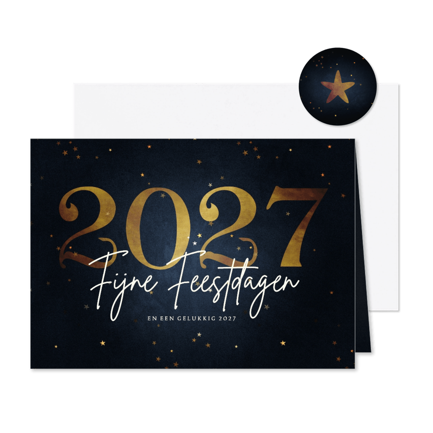 Stijlvolle kerstkaart fijne feestdagen gouden 2027 - Kaartimpressie