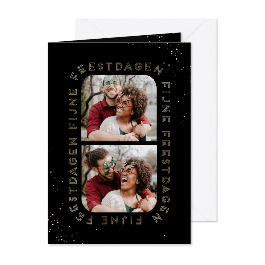 Stijlvolle kerstkaart fijne feestdagen goudlook zwart foto's - Kaartimpressie