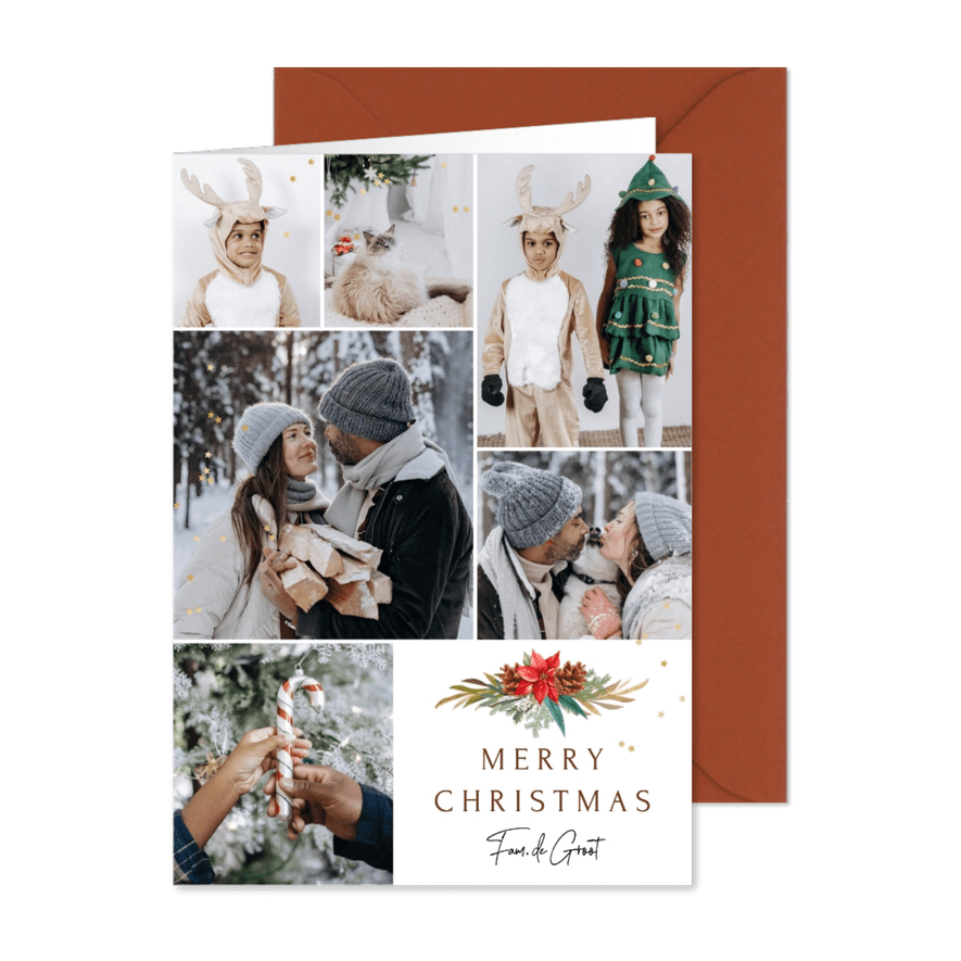 Stijlvolle kerstkaart fotocollage bladertakken watercolor - Kaartimpressie