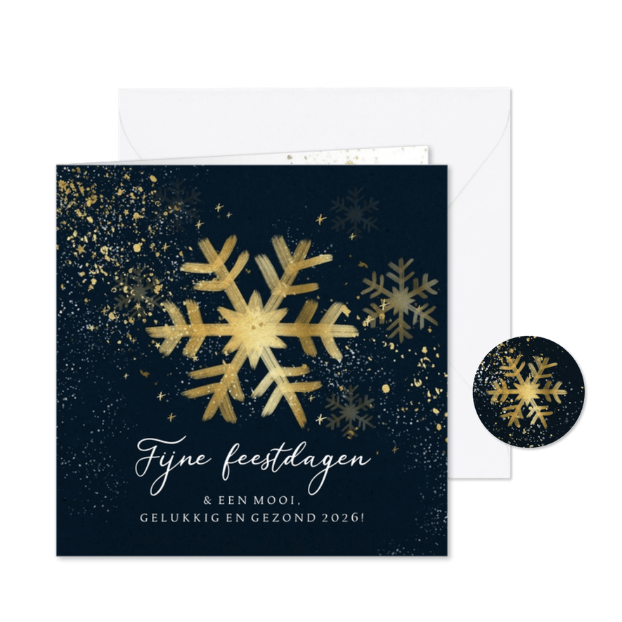 Stijlvolle kerstkaart geschilderde kerstster goudlook - Kaartimpressie