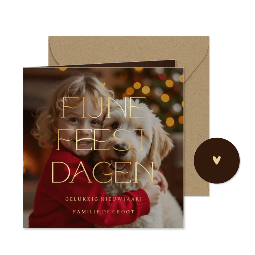Stijlvolle kerstkaart grote foto transparant met goudfolie - Kaartimpressie