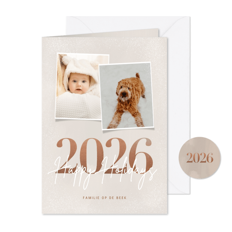 Stijlvolle kerstkaart jaartal 2026 foto's happy holidays - Kaartimpressie
