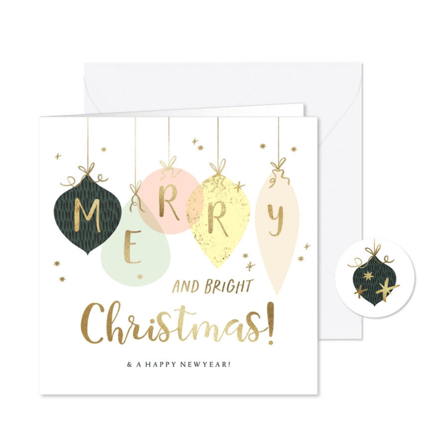 Stijlvolle kerstkaart kersballen silhouet goudlook sterren - Kaartimpressie