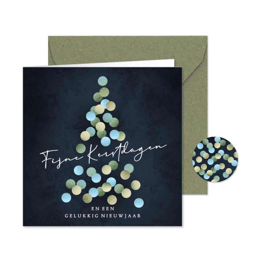 Stijlvolle kerstkaart kerstboom confetti - Kaartimpressie