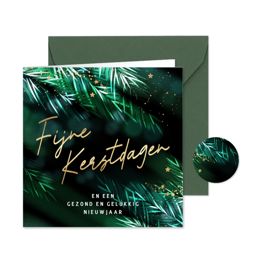 Stijlvolle kerstkaart kerstsfeer takjes - Kaartimpressie