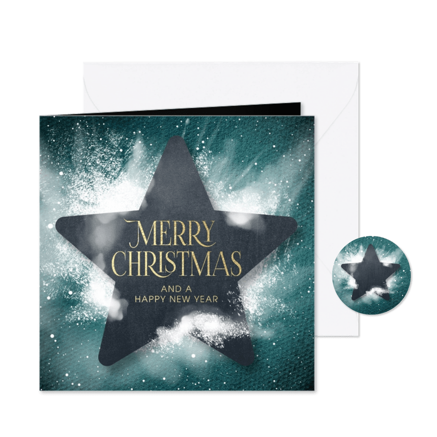 Stijlvolle kerstkaart kerstster sneeuw - Kaartimpressie