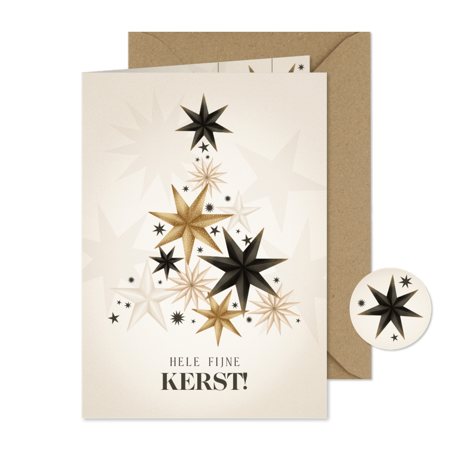 Stijlvolle kerstkaart kerststerren kerstboom fijne kerst - Kaartimpressie