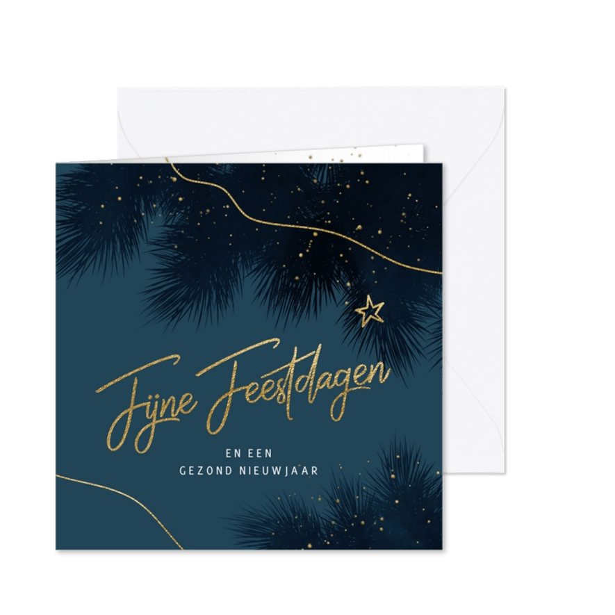 Stijlvolle kerstkaart kersttakken aquarel blauw - Kaartimpressie