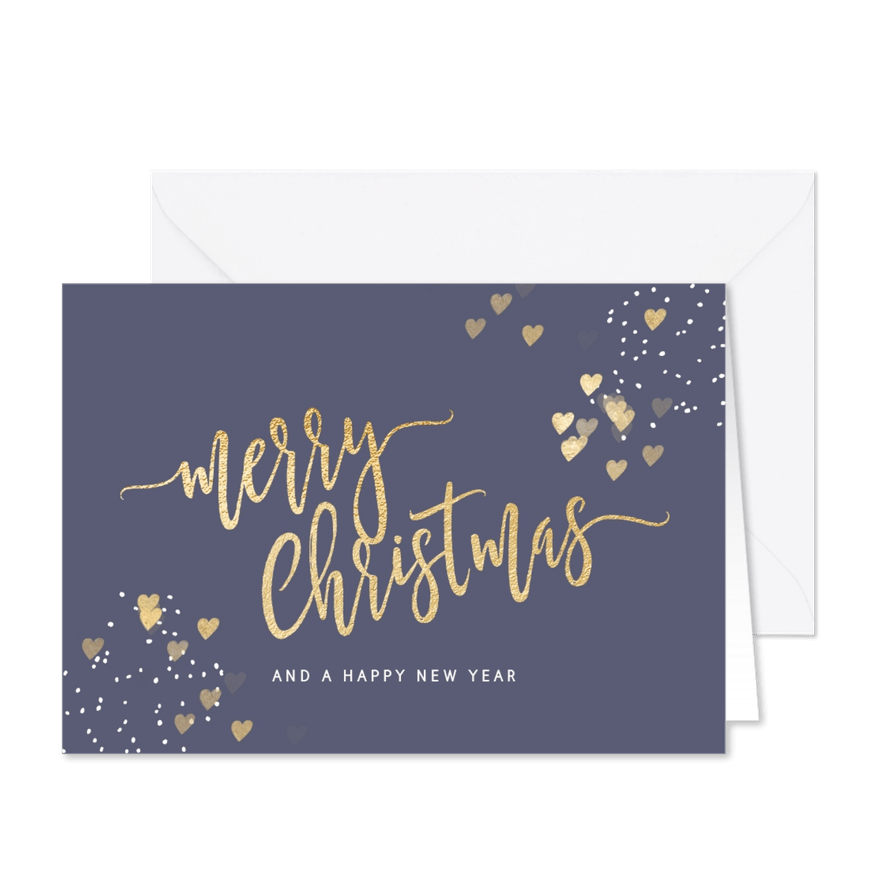 Stijlvolle kerstkaart Merry Christmas paars goud - Kaartimpressie