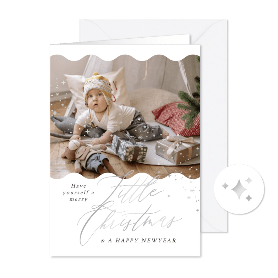 Stijlvolle kerstkaart Merry little Christmas sterren foto - Kaartimpressie