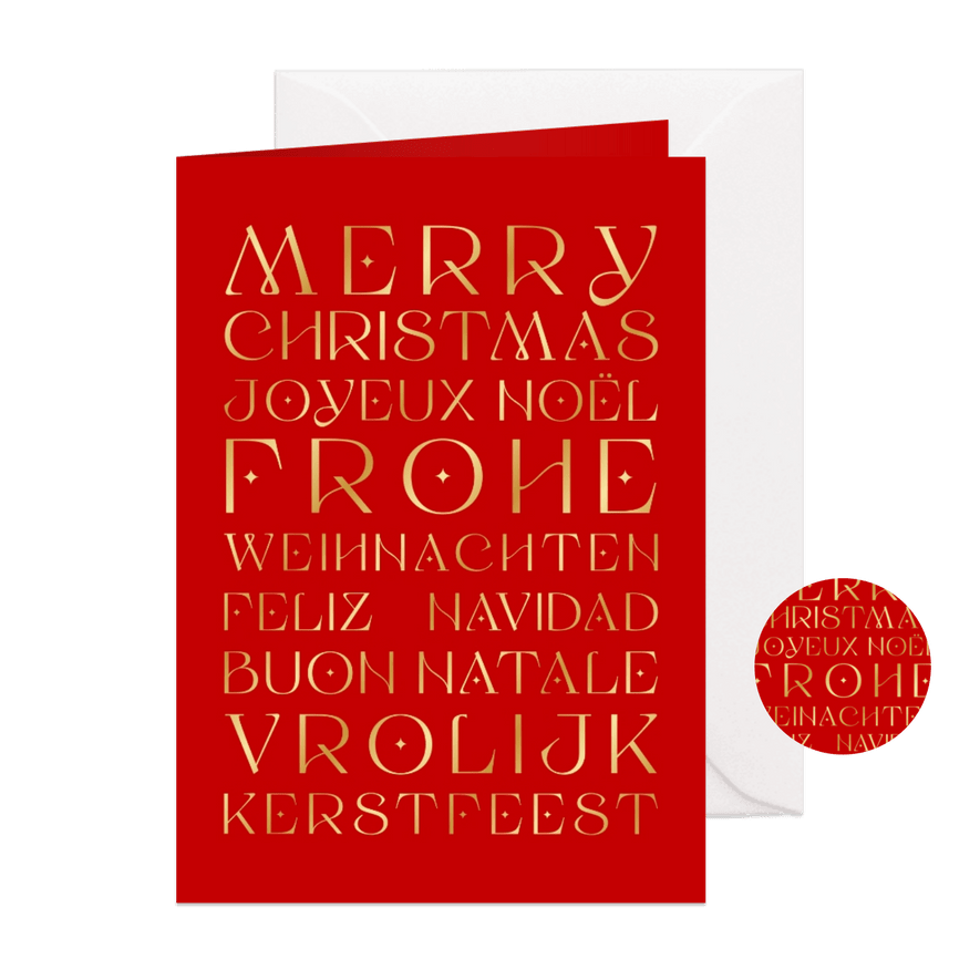 Stijlvolle kerstkaart met art deco typografie in talen - Kaartimpressie