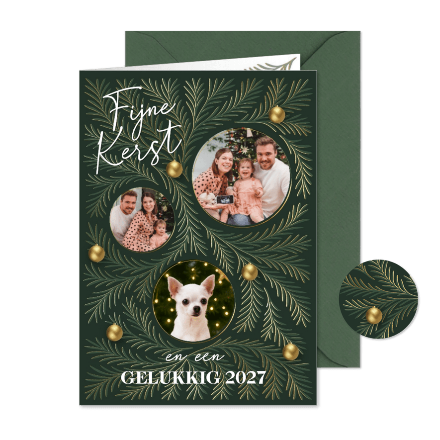 Stijlvolle kerstkaart met drie foto's - Kaartimpressie