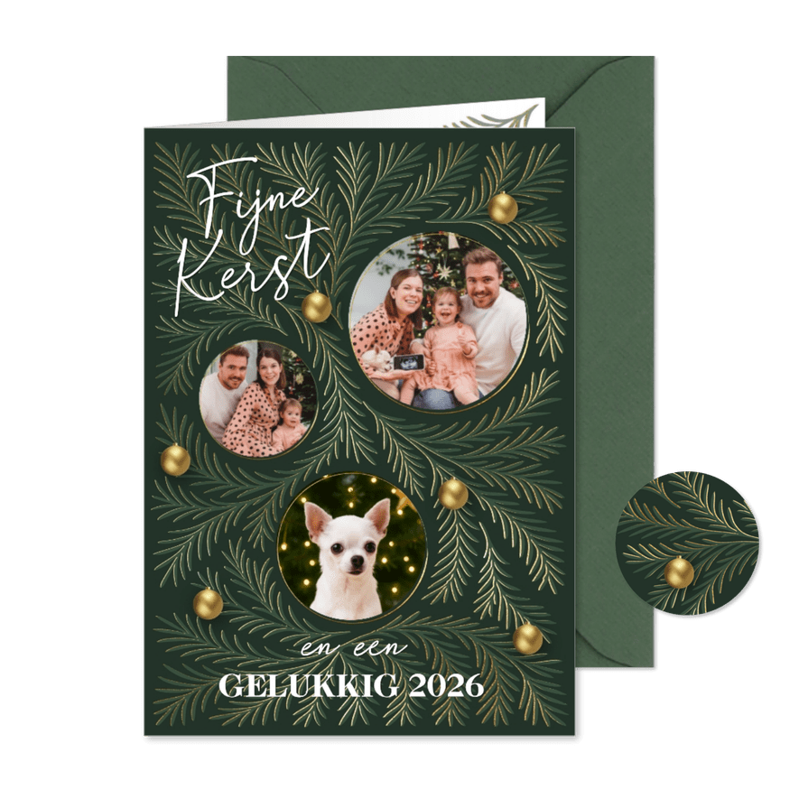 Stijlvolle kerstkaart met drie foto's - Kaartimpressie