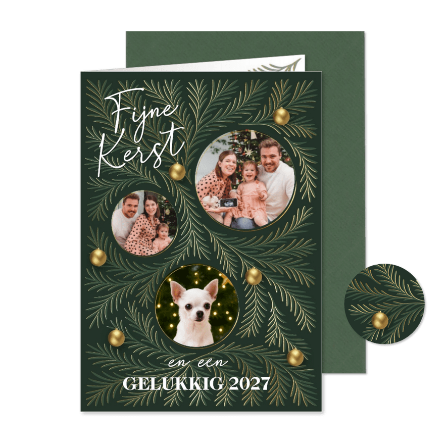 Stijlvolle kerstkaart met drie foto's - Kaartimpressie