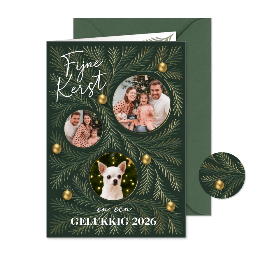 Stijlvolle kerstkaart met drie foto's - Kaartimpressie
