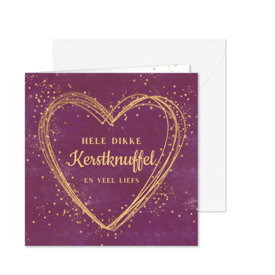 Stijlvolle kerstkaart met een sprankelende kerstknuffel - Kaartimpressie