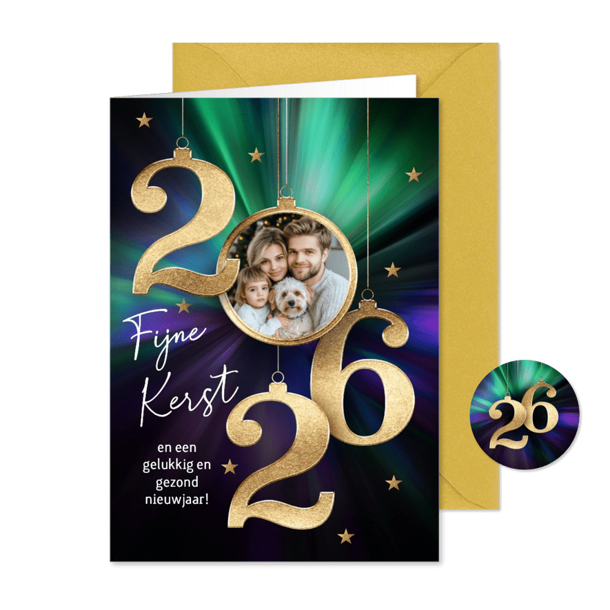 Stijlvolle kerstkaart met foto en 2026 - Kaartimpressie