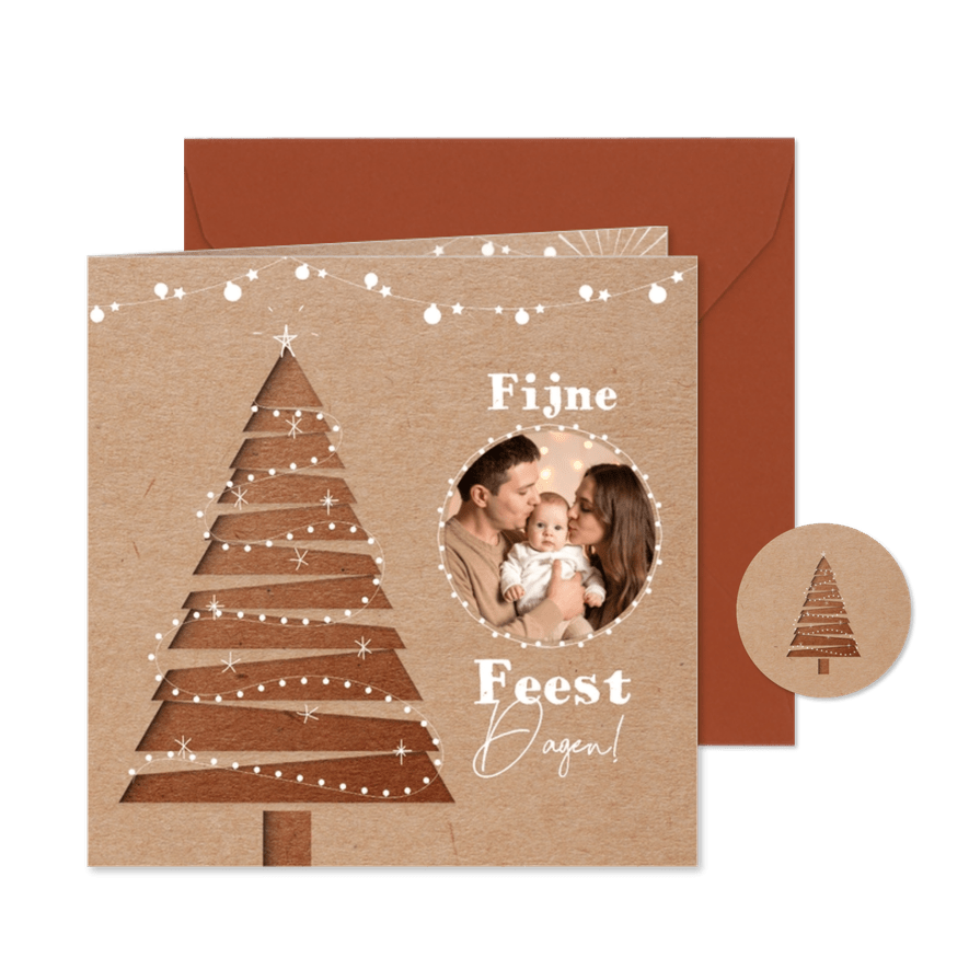 Stijlvolle kerstkaart met foto en 3d kraftpapier effect - Kaartimpressie