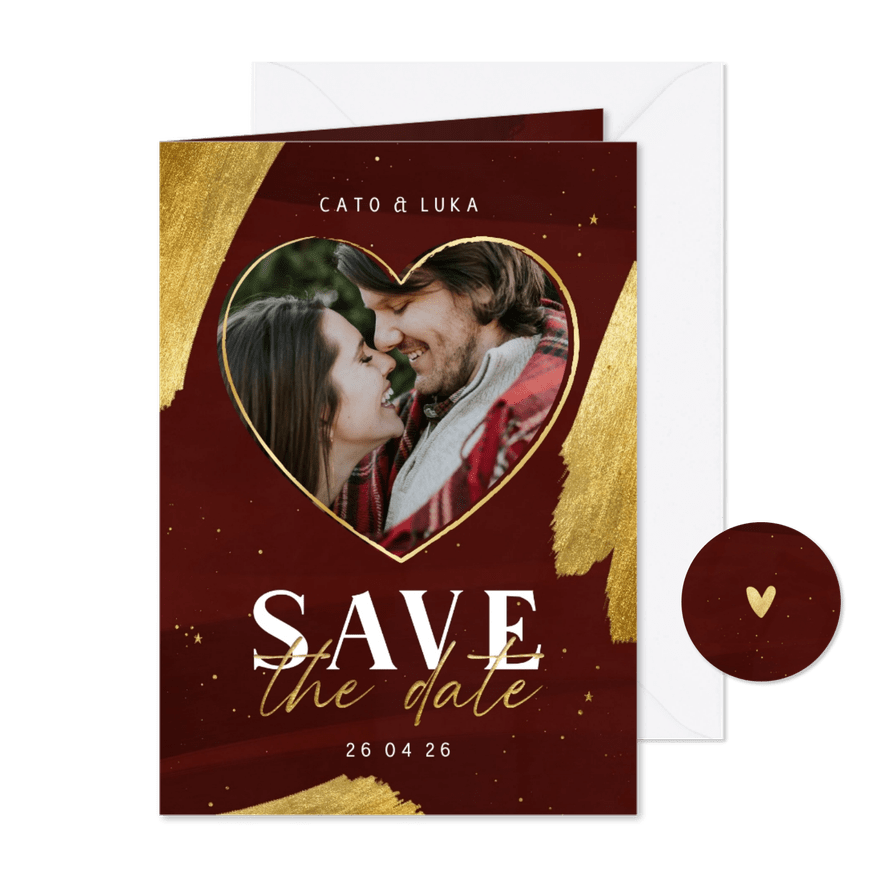 Stijlvolle kerstkaart met foto in hartje save the date - Kaartimpressie
