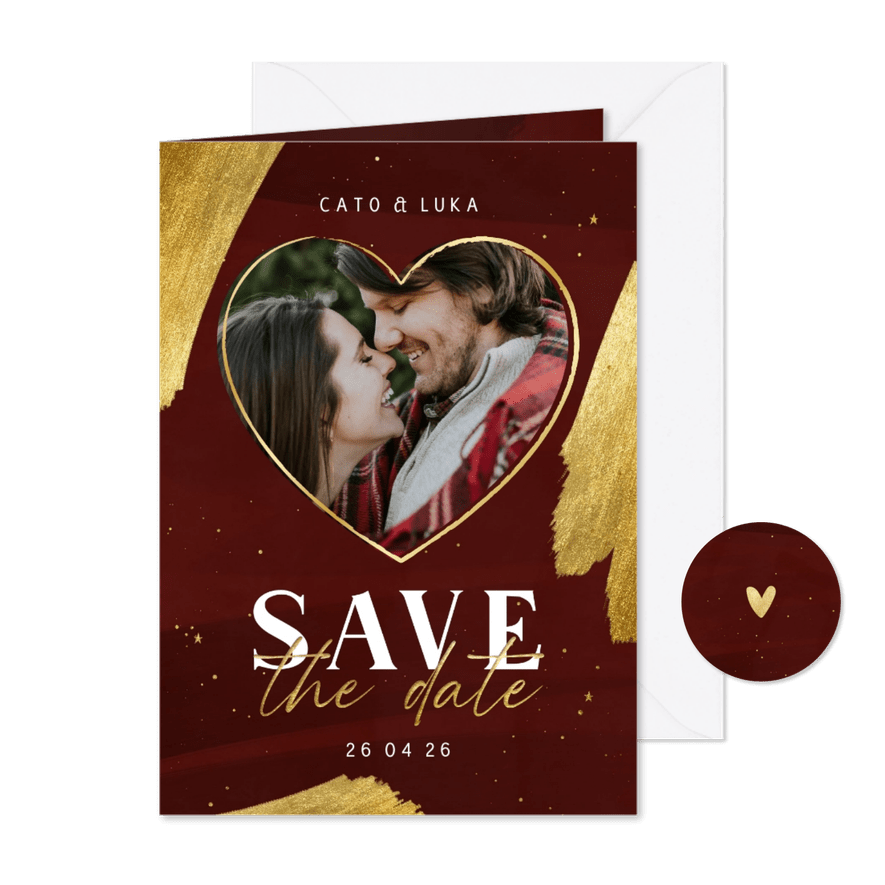 Stijlvolle kerstkaart met foto in hartje save the date - Kaartimpressie