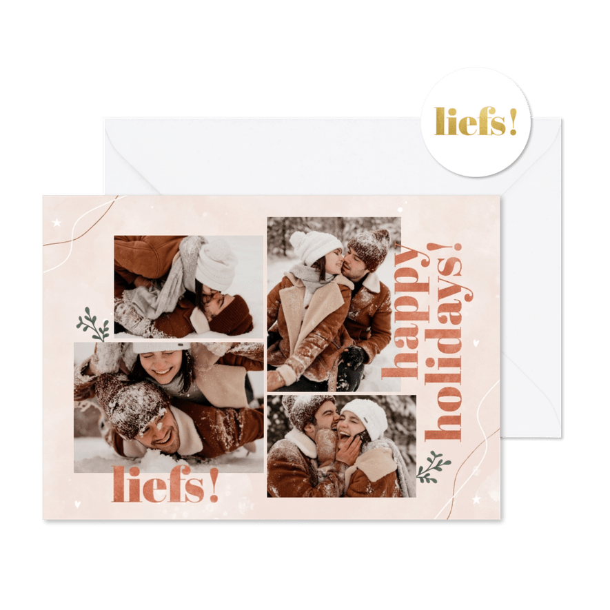 Stijlvolle kerstkaart met fotocollage Happy Holidays - Kaartimpressie