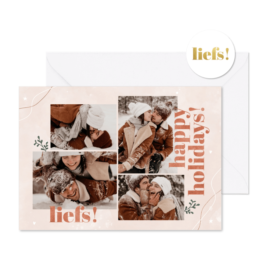Stijlvolle kerstkaart met fotocollage Happy Holidays - Kaartimpressie