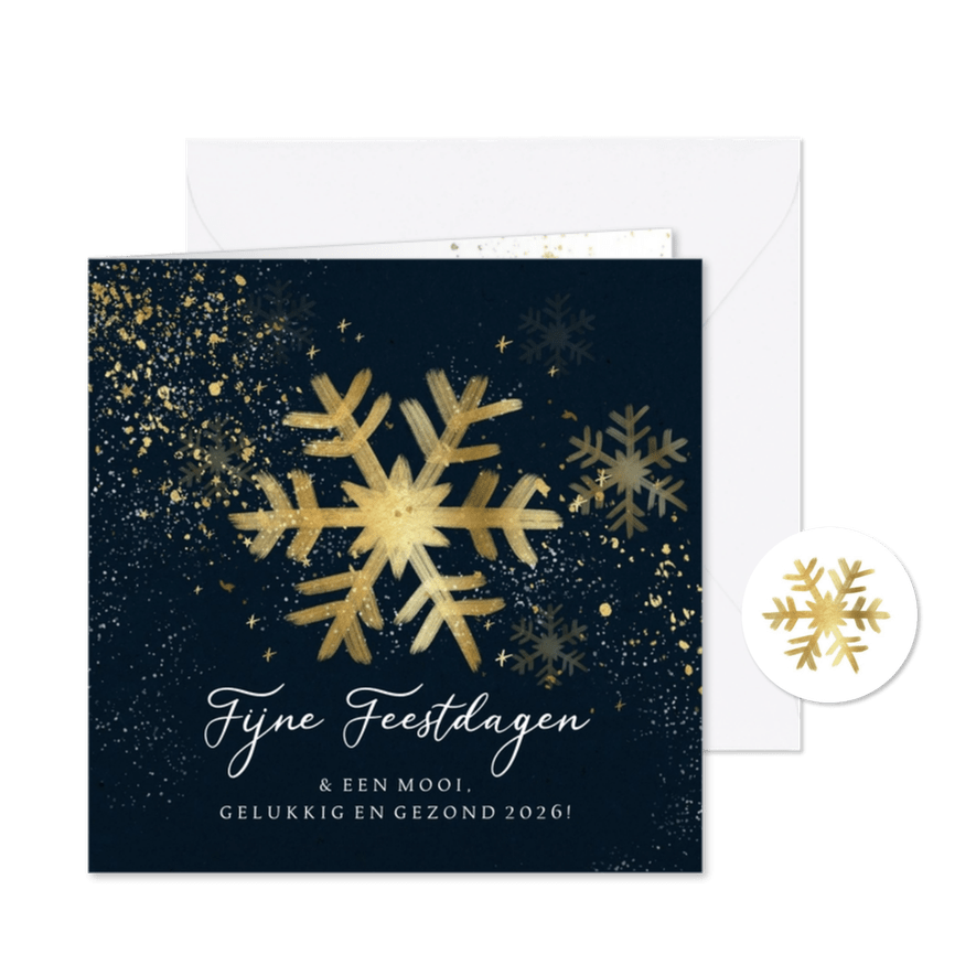 Stijlvolle kerstkaart met geschilderde kerstster goudlook - Kaartimpressie