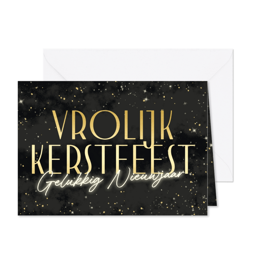 Stijlvolle kerstkaart met goudlook tekst een sterren - Kaartimpressie