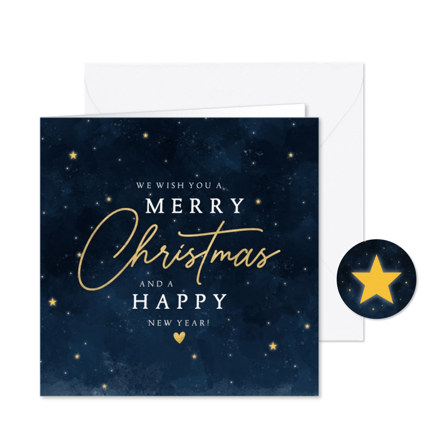 Stijlvolle kerstkaart met heelal sterren 'Merry Christmas' - Kaartimpressie