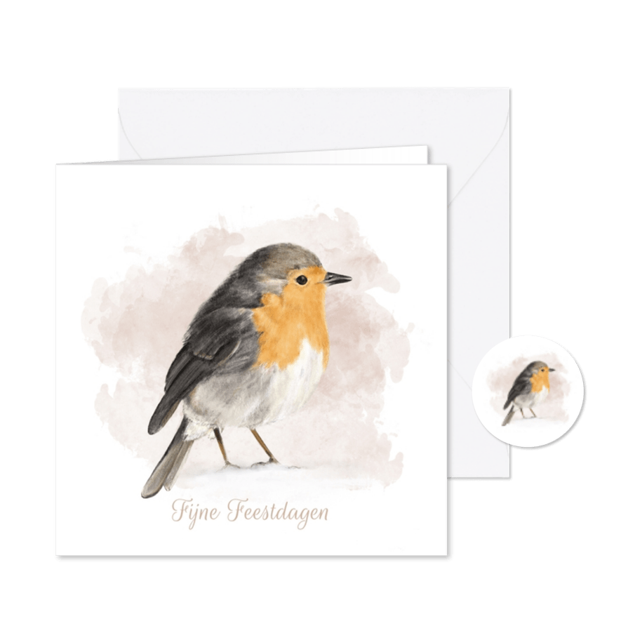 Stijlvolle kerstkaart met lief roodborstje - Kaartimpressie