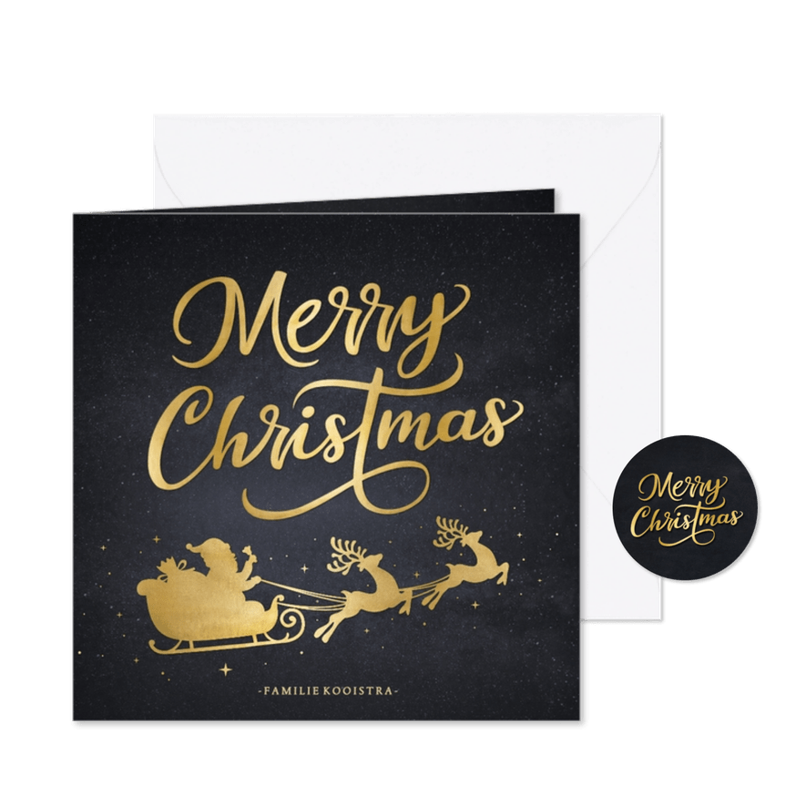 Stijlvolle kerstkaart met silhouet van kerstman in arrenslee - Kaartimpressie
