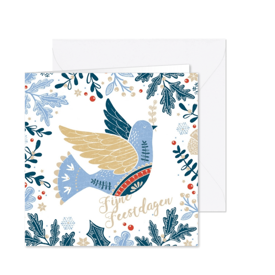 Stijlvolle kerstkaart met vredesduif en kersttakjes - Kaartimpressie