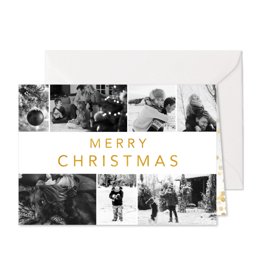 Stijlvolle kerstkaart met zwart witte fotocollage - Kaartimpressie