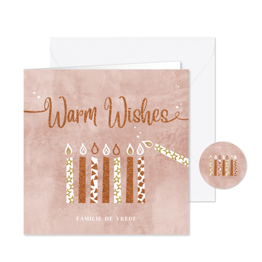 Stijlvolle kerstkaart oudroze met kaarsjes - Kaartimpressie