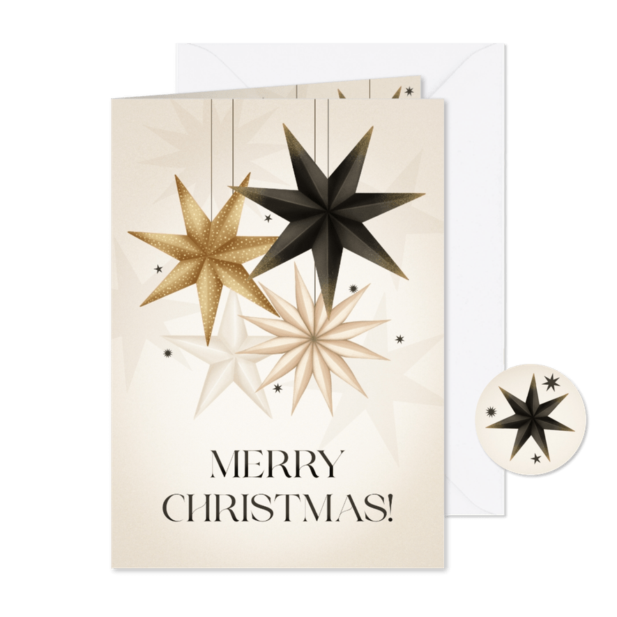 Stijlvolle kerstkaart papieren kerststerren Merry Christmas - Kaartimpressie