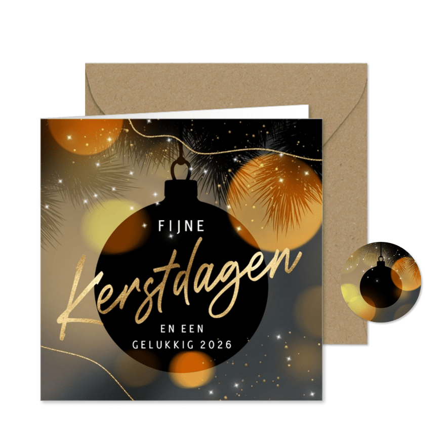 Stijlvolle Kerstkaart sfeer kerstbal lichtjes - Kaartimpressie