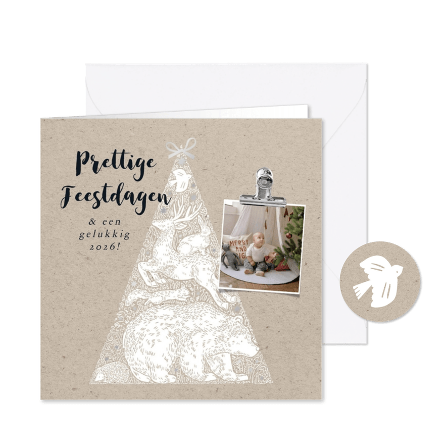 Stijlvolle kerstkaart silhouet bosdieren kerstboom foto - Kaartimpressie
