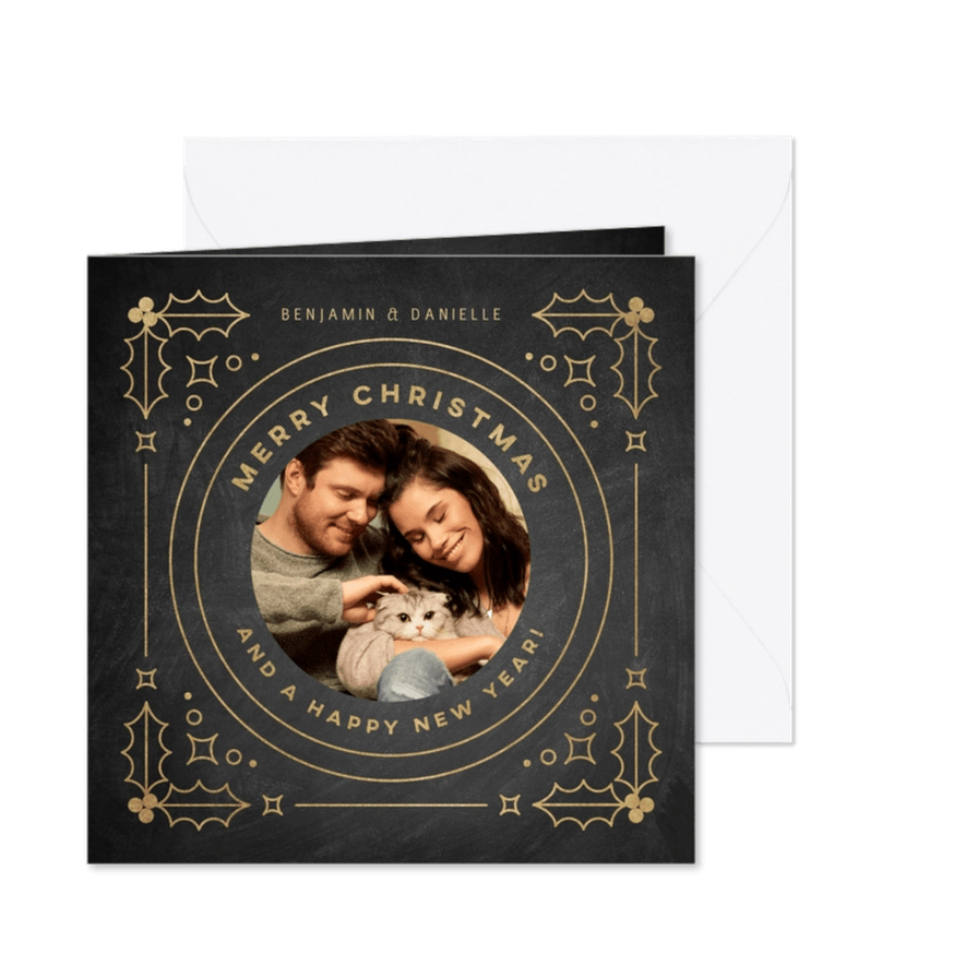 Stijlvolle kerstkaart vintage kader, foto en Merry Christmas - Kaartimpressie