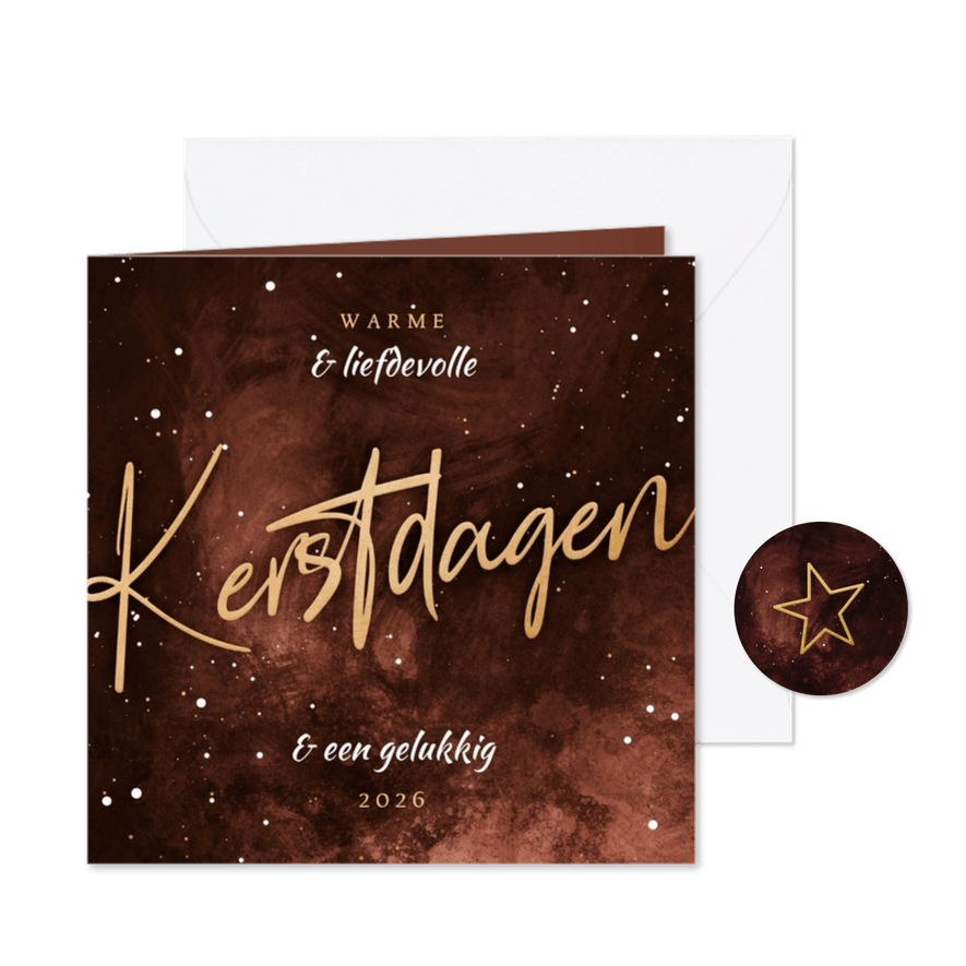 Stijlvolle kerstkaart warme kerstdagen roestkleur - Kaartimpressie