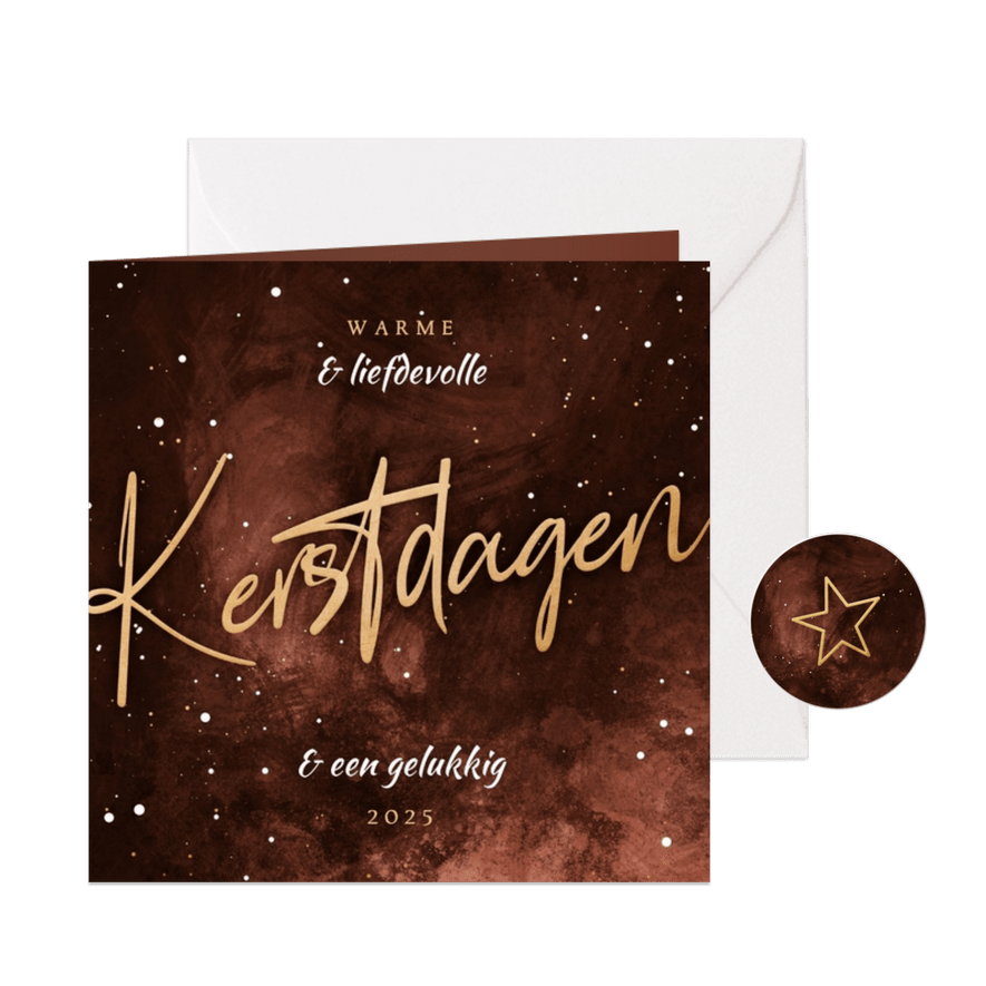 Stijlvolle kerstkaart warme kerstdagen roestkleur - Kaartimpressie