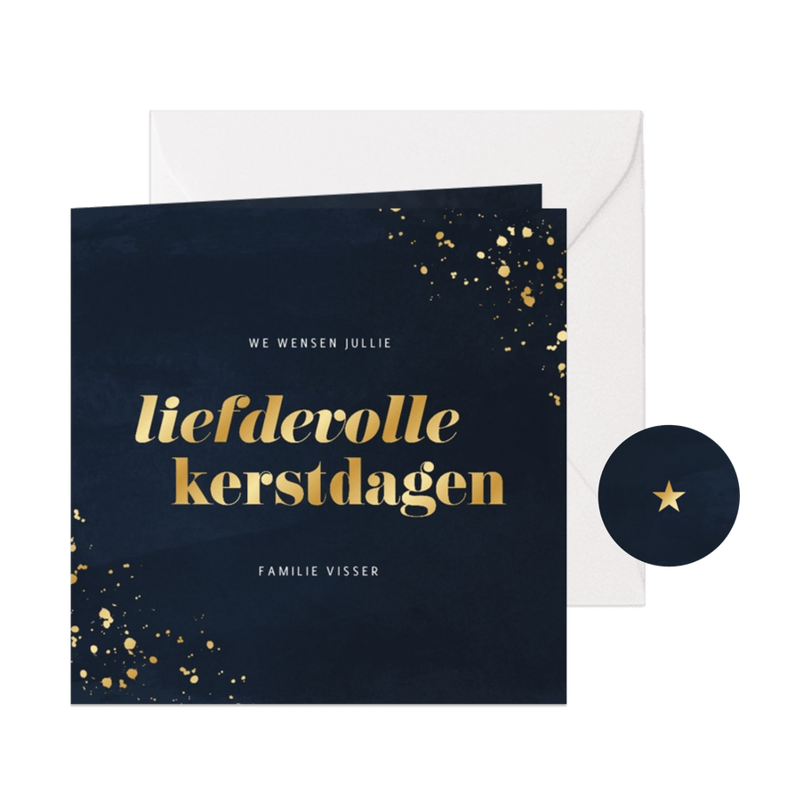 Stijlvolle kerstkaart waterverf liefdevolle kerstdagen  - Kaartimpressie