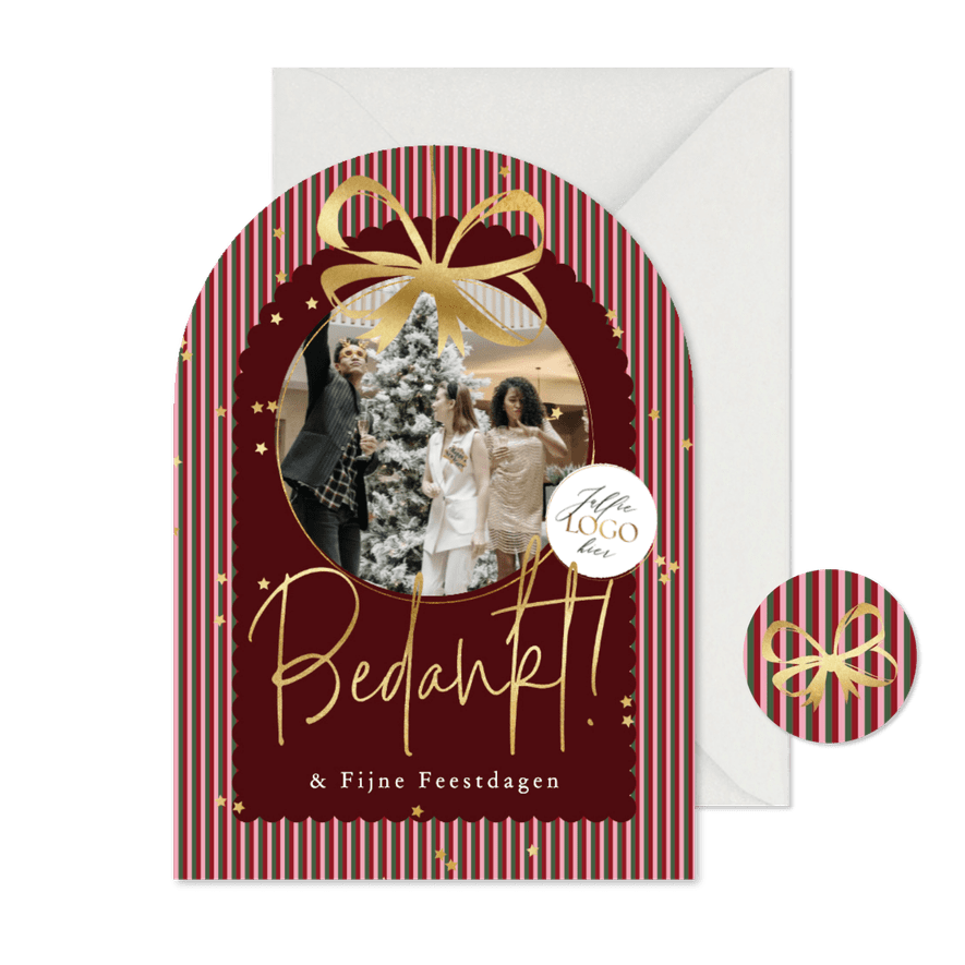 Stijlvolle kerstkaart zakelijk bedankt goud streep boog ster - Kaartimpressie