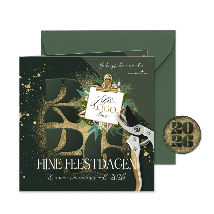 Stijlvolle kerstkaart zakelijk botanisch kerstgroen goud - Kaartimpressie