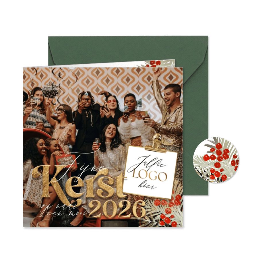 Stijlvolle kerstkaart zakelijk fotokaart logo goud botanisch - Kaartimpressie