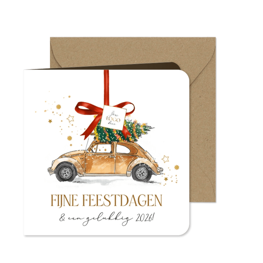 Stijlvolle kerstkaart zakelijk illustratie auto logo strik - Kaartimpressie