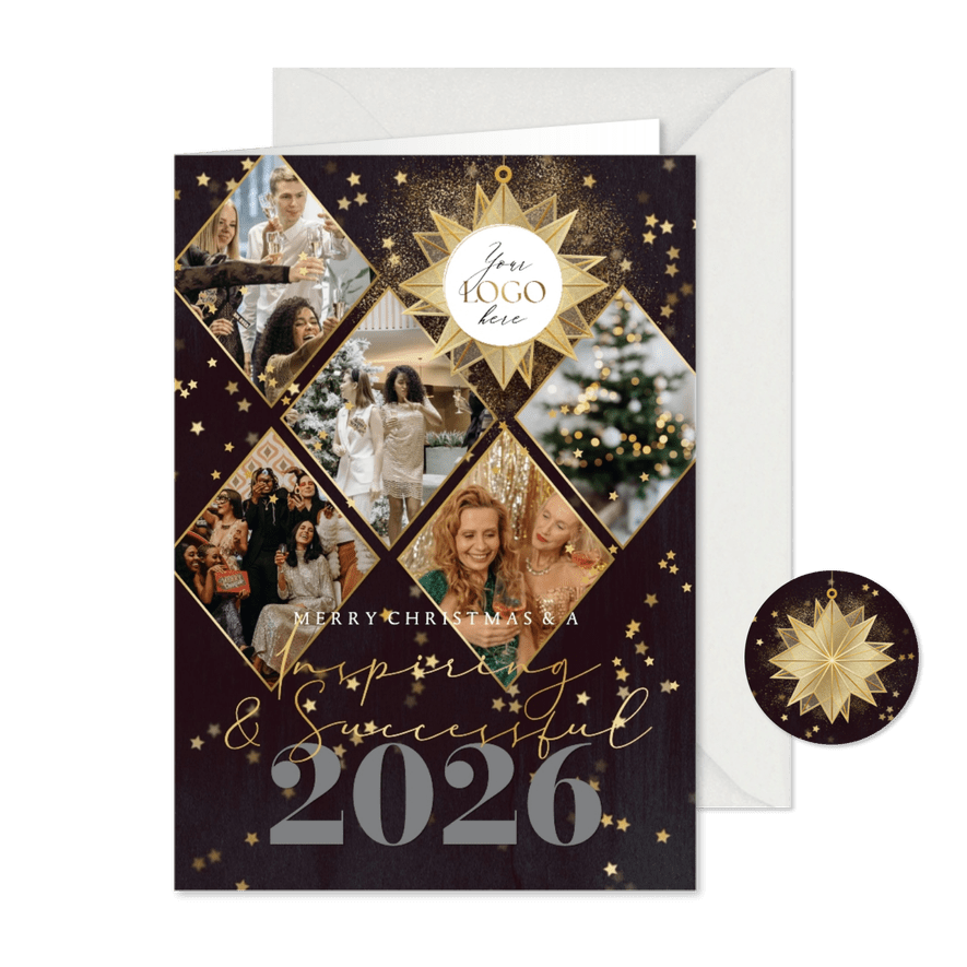 Stijlvolle kerstkaart zakelijk internationaal collage ster - Kaartimpressie