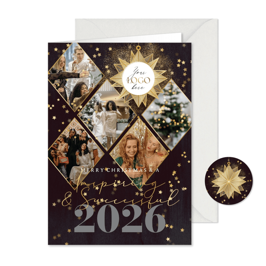 Stijlvolle kerstkaart zakelijk internationaal collage ster - Kaartimpressie