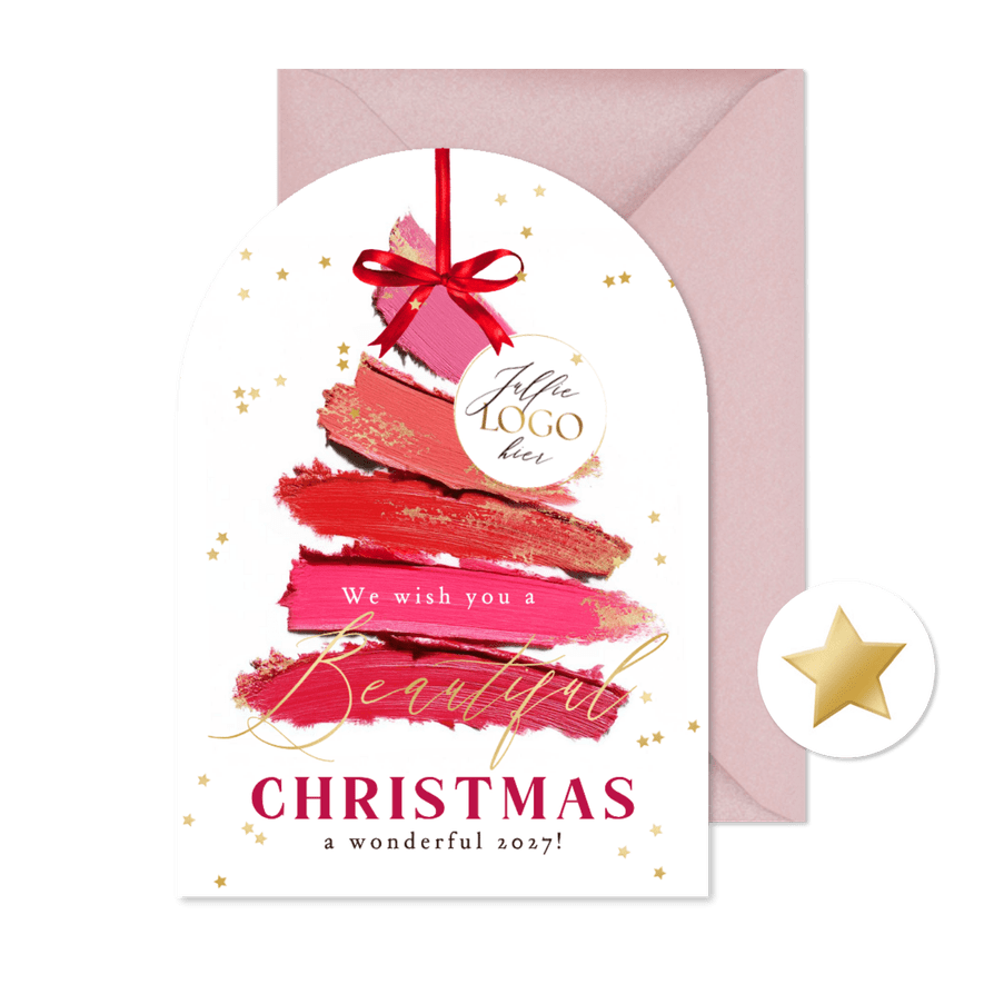 Stijlvolle kerstkaart zakelijk lipstick kerstboom goud ster - Kaartimpressie